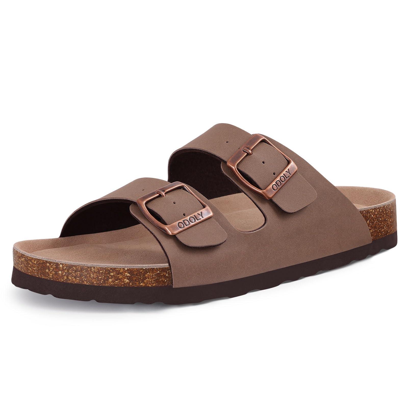 Unisex Comfortable Cork Footbed Slide Sandals with Arch Support in Brown
